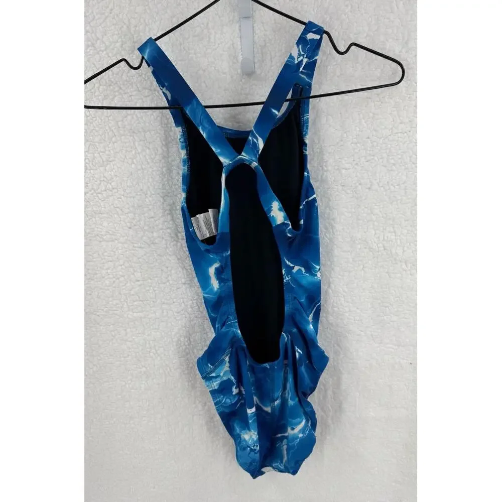 Nike Blue One-Piece Nike‎ Logo Womens Swimsuit Size 28 GRL 12